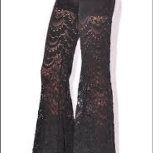 Nightcap Spanish lace bell bottom pants-Black